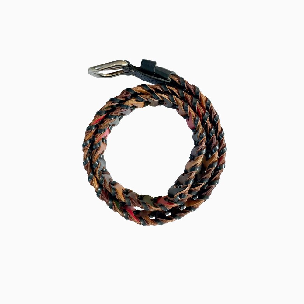 Vtg Dantesca Braided Leather Belt M/L Italy Multi Color Boho Coastal Cowgirl 90s